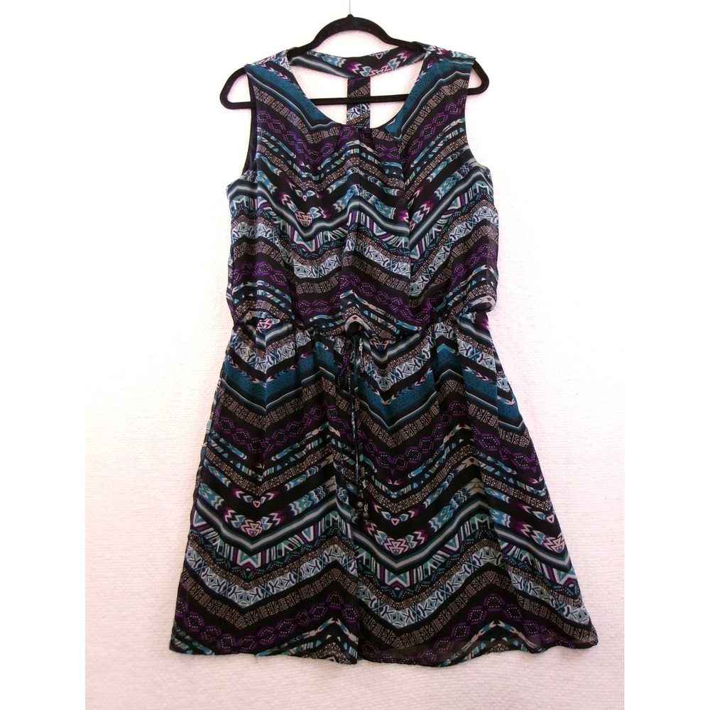 Enfocus Women 14W‎ Teal Purple Geometric Chevron T-Back Sleeveless Dress 910171